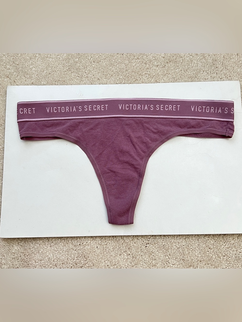 New Victoria’s Secret Purple Soft Cotton Logo Waistband Thong Panties Medium M